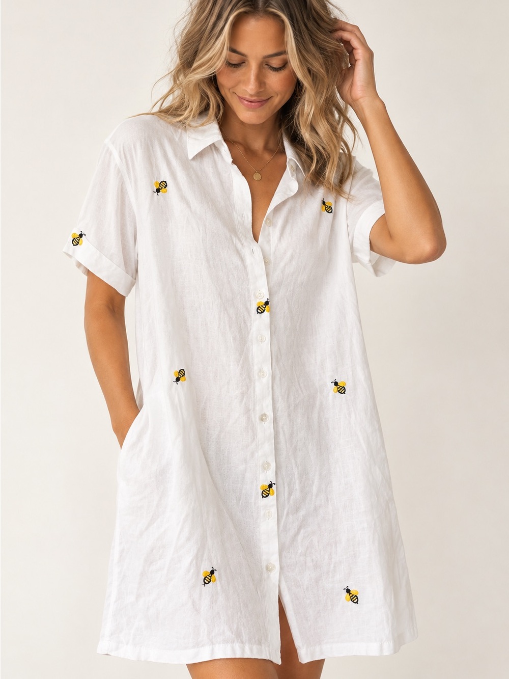 Joie Anthropologie The Bumblebee Embroidered Linen Shirt Dress